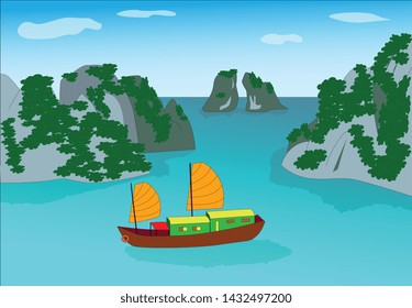 Halong Bay. A beautiful natural wonder in northern Vietnam near the Chinese border.

