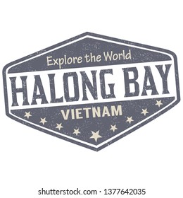 Halong Bay sign or stamp on white background, vector illustration