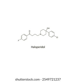 Haloperidol estrutura molecular esquelética plana Medicamento antipsicótico usado na esquizofrenia, tratamento de mania. Diagrama científico de ilustração vetorial.