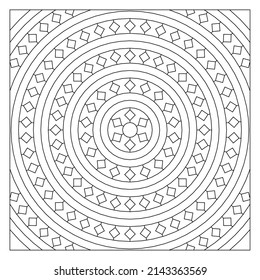 Imagen de halos con motivos de diamante en varios tamaños que se están haciendo más grandes. Página de color fácil para la desintoxicación digital. EPS8 #489