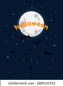Haloween background banner. Horror moon, bats, creepy pumpkin and graves silhouettes backdrop. Vector illustration.