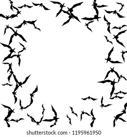 Haloween background with black bats on white. Haloween party card background template. black flying bats.
