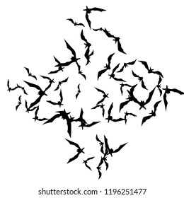 Haloween background with black bats on white. Haloween party card background template. black flying bats.
