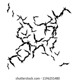 Haloween background with black bats on white. Haloween party card background template. black flying bats.
