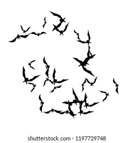 Haloween background with black bats on white. Haloween party card background template. black flying bats.
