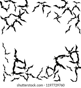 Haloween background with black bats on white. Haloween party card background template. black flying bats.
