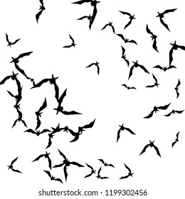 Haloween background with black bats on white. Haloween party card background template. black flying bats.
