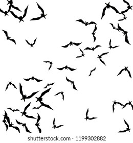 Haloween background with black bats on white. Haloween party card background template. black flying bats.
