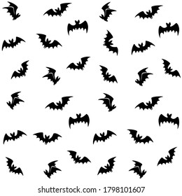 Haloween background with black bats. Haloween party card background template. Flock of bats. Fabric patterns