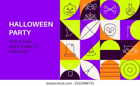 Geometria da linha da faixa de haloween. Ilustração vetorial de estrutura de tópicos e estilo plano. Truque ou Trate. Festa Assustadora.