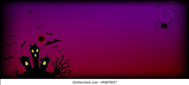 Haloween cartoon freehand cartoon flyer. Happy Halloween. Old Castle, cobwebs, bats. Dramatic effect. Suitable for postcards, brochures, invitations, advertising. Sketch. 