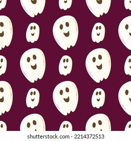 Haloween cute ghosts seamless pattern. Background with simple spooky character or smily ghostly monsters. Vector illustration for print, fabric, textile, wpapping paper