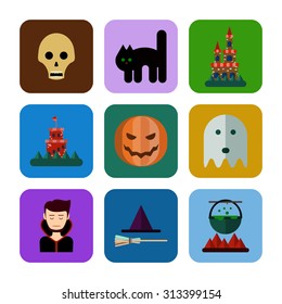 Haloween icon set. Trendy flat style design. Stock vector.