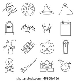 Haloween icons set. Outline illustration of 16 vector icons for web