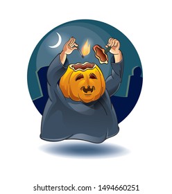 Haloween pumpkin with burning match. Vector illustration