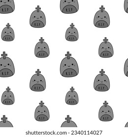 Haloween seamless pattern with tombs. Squishmallow. Cute tomb. Kawaii, Vector. Isolated vector illustration eps 10