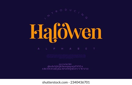 Halowen premium luxury elegant alphabet letters and numbers. Elegant wedding typography classic serif font decorative vintage retro. Creative vector illustration