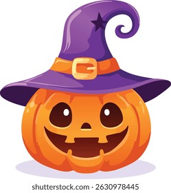 halowen pumpkin with witch hat