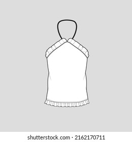 Halter neck frill Top sleeveless Fashion frill ruffles clothing flat sketch technical drawing template design