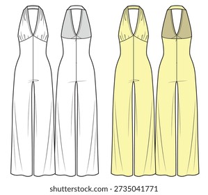 Halter neck jumpsuit technical sketch
