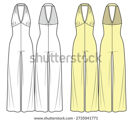 Halter neck jumpsuit technical sketch