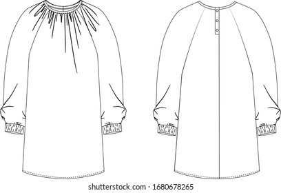 Halter neck long sleeve blouse. Front and back view. Vector fashion illustration.