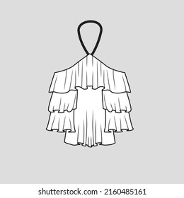 Halter neck ruffles top Layered Ruffles gathering detail flounce flare hem  fashion clothing flat sketch technical drawing template design vector