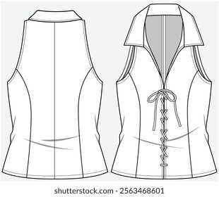 HALTER NECK SLEEVELESS SHIRT WITH FRONT LACE UP DETAIL DESIGNED FOR WOMEN YOUNG WOMEN AND TEEN GIRLS IN VECTOR FILE