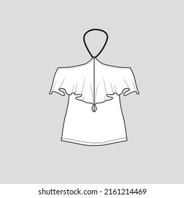 Halter Ruffles Top off shoulder Ruffles halter neck clothing flat sketch technical drawing template design vector