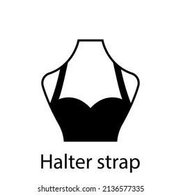 Halter strap of Fashion Neckline Type for Women Blouse, Dress Silhouette Icon. Black T-Shirt, Crop Top on Dummy. Trendy Ladies Halter strap Type of Neckline. Isolated Vector Illustration.