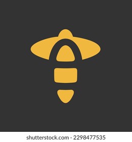 Halthy food. Honey logo. Vector flying bee. Siluette design with round form.