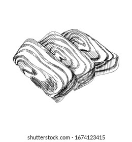 Halva, eastern delicacy , retro hand drawn vector illustration. Oriental sweet dessert, vintage sketch style on a white background.