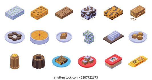 Halva icons set isometric vector. Almond chalva. Arabic candy