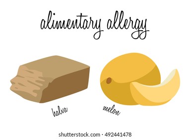 Halva and melon - foods that cause food allergies. For your convenience, each significant element is in a separate layer. Eps 10