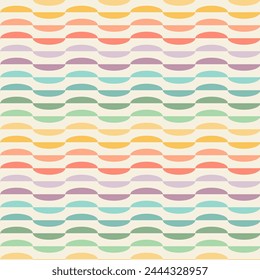 Halved alternating ellipse geometric waves in muted vintage raibow colors on beige