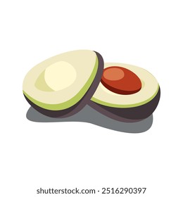 Halved avocado illustration with seed is vibrant and fresh, ideal for food blogs, recipes, cooking magazines, or healthy lifestyle content