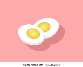 Halved boiled egg,isolated on pink background.