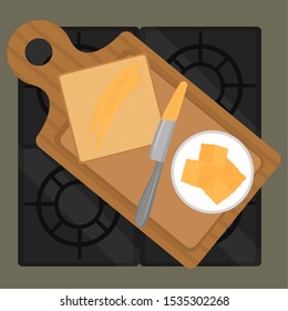 Halved bread with butter. Food preparation - Vector illustration