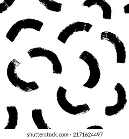 Halved circles brushstrokes vector seamless pattern. Vintage retro bauhaus or memphis design background. Enso zen circle brush vector ornament. Hand painted bold brush strokes abstract background 