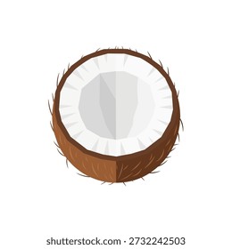 Icono de comida saludable de Ilustración vectorial plana de fruta tropical de coco a la mitad