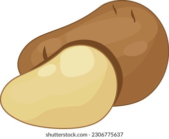 Halved and full open potato illustration
