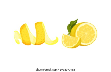 Halved Lemon Citrus Fruit with Juicy Flesh Vector Set