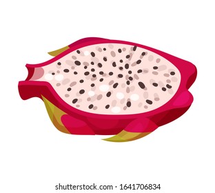 Halved Pitaya or Dragon Fruit Covered with Leathery Leafy Skin Vector Illustration