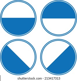Halved round badge in blue and white color combination