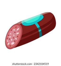 Halved salami sausage vector illustration. Cartoon drawing of pepperoni or meat product isolated on white background. Food, meat, shopping concept