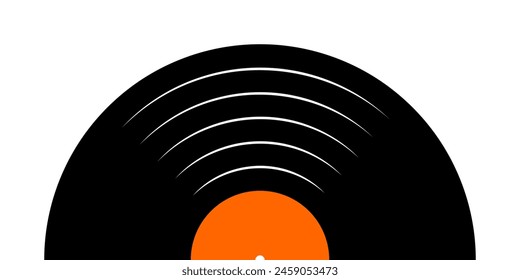 Halved vinyl record plate. LP or long play music disc isolated on white background. DJ techno party concept. 70s 80s 90s discotheque nostalgia banner. Vector flat illustration.