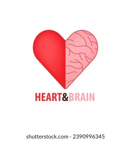 Halves of heart and brain. Concept of heart and brain, conflict between emotions and rational thinking, teamwork and balance between soul and intellect. Banner, flyer, web poster. Vector illustration