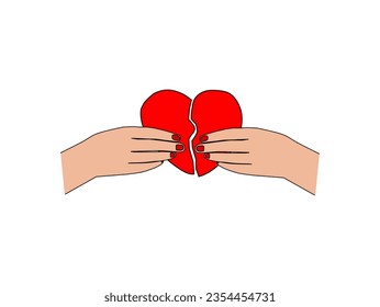 Halves heart in hands white background