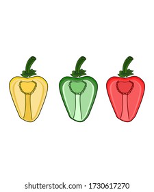 Halves of peppers. Three colors of pepper