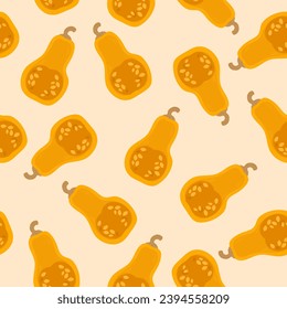 halves of pumpkins endless pattern. kitchen print with bright pumpkins.